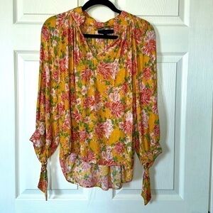 Rachel Roy Yellow Floral Blouse Sz Large